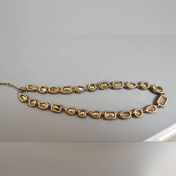 [J. Crew] Blue Crystal Multi Shaped Riviere Gold Toned Statement Necklace - Picture 6 of 16